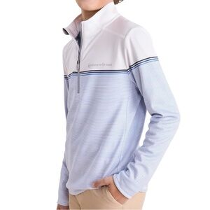 NWT Boys Medium Vineyard Vines Boys' Striped Sankaty Quarter-Zip blue and white
